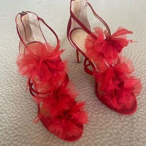 Jewel Badgley Mischka red satin party heels NWOT